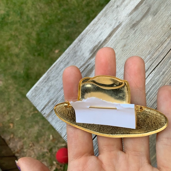 Vintage Western Gold Large Cowboy Hat Southern Brooch Pin Accessory Like New - Picture 8 of 10